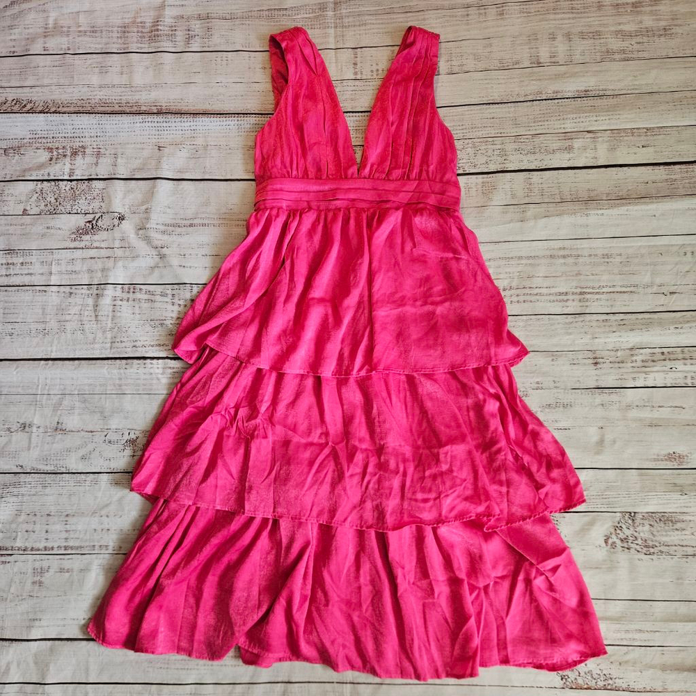 Lulus Hot Pink Tiered V-neck Sleeveless Maxi Dress Womens XL NWT